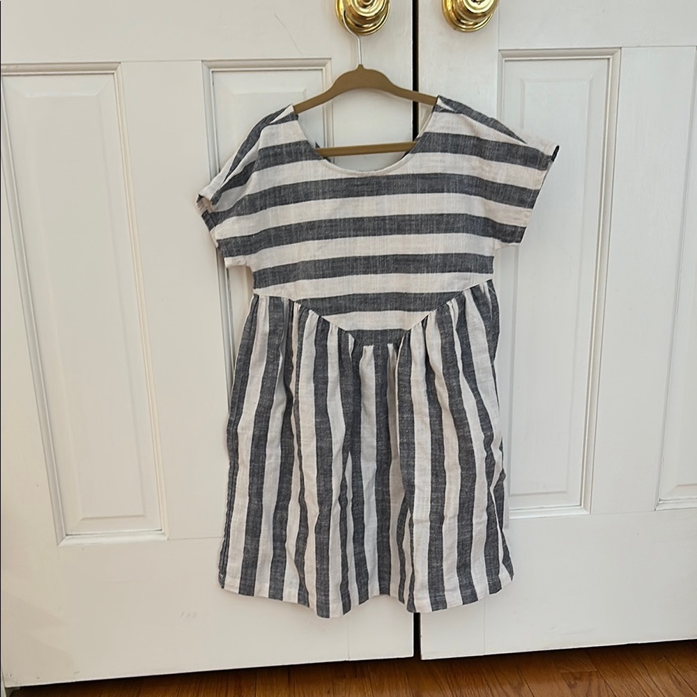Striped Gray and White Kids Dress